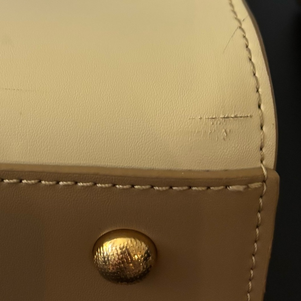 Trina Turk Taupe & Off White Top Handle Satchel Handbag with Detachable Strap - Picture 13 of 16